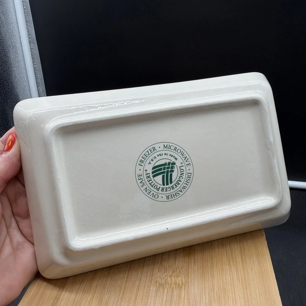 Longaberger Pottery Woven Traditions Ivory Rectangular Serving Tray 8.5